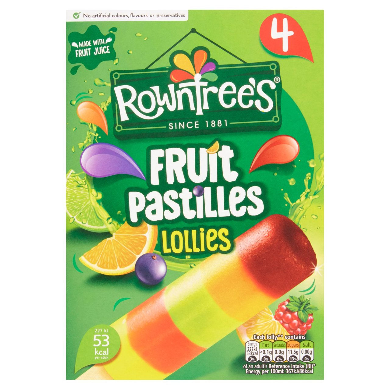 Rowntrees Fruit Pastille Lollies 4pk 260ml