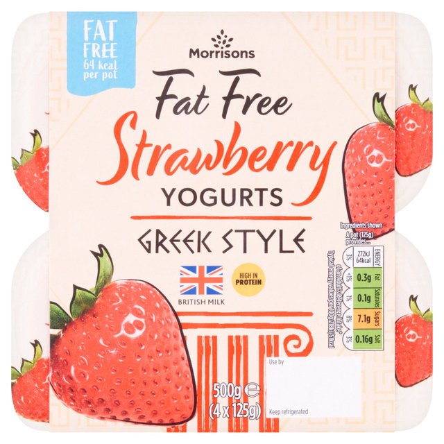 Morrisons 0% Fat Greek Style Yoghurt Strawberry 4 x 125g