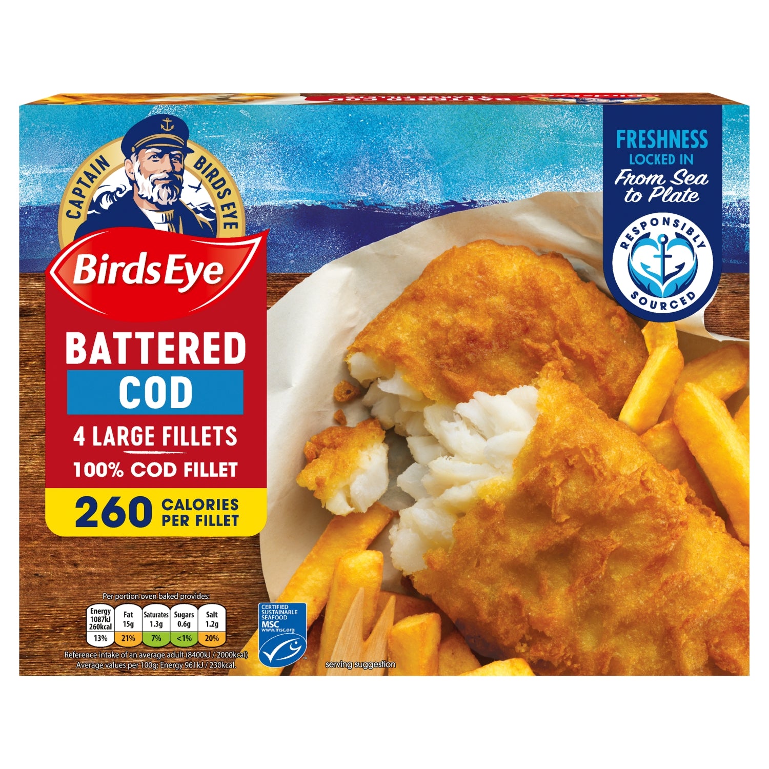 Birds Eye 4 Battered Cod Large Fillets 440g