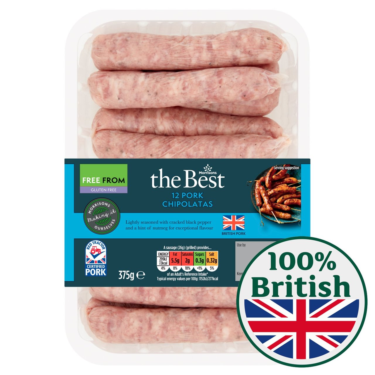 Morrisons The Best 12 Gluten Free Pork Chipolata Sausages 375g