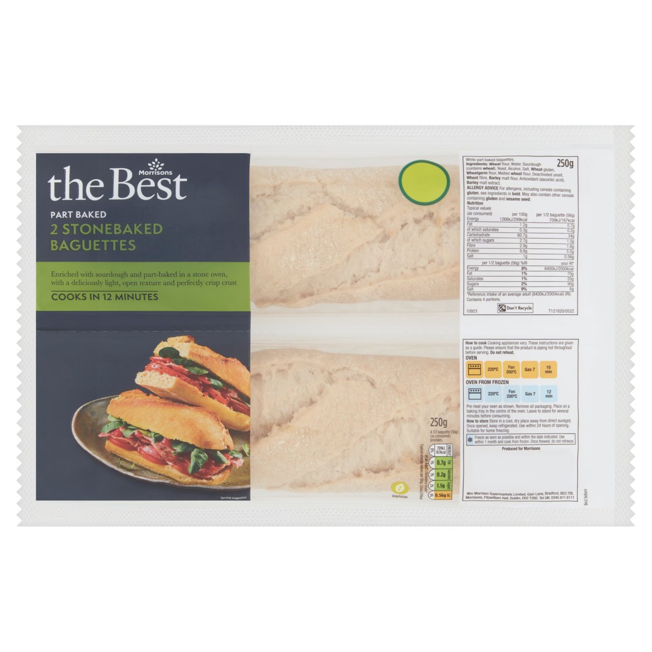 Morrisons The Best 2 Sourdough Stonebaked Baguettes