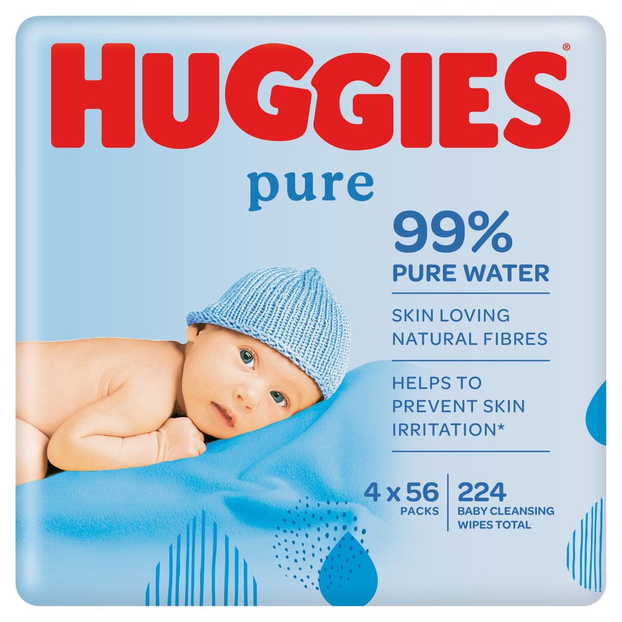 Huggies 56 Pure Baby Wipes 4pk