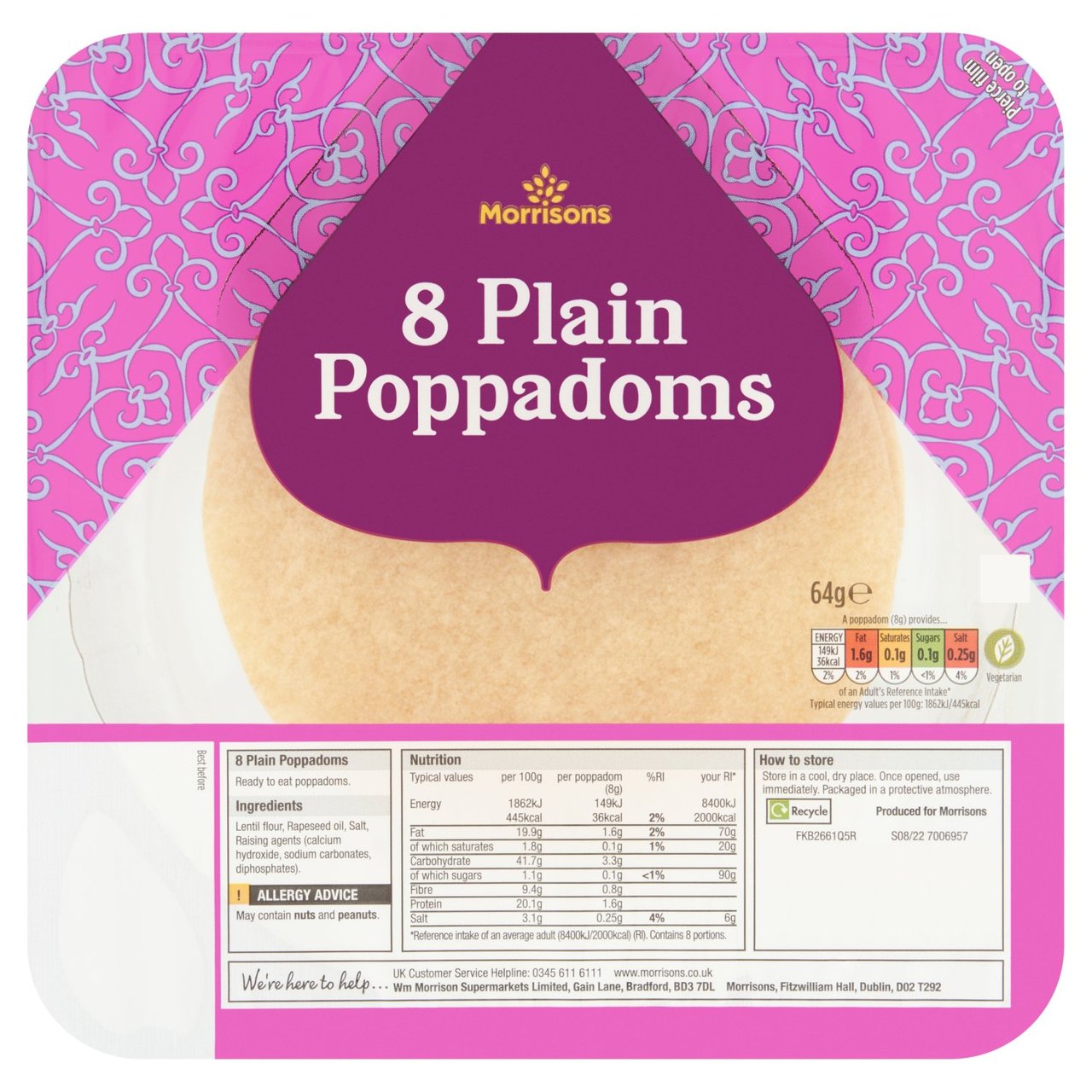 M Poppadoms Plain 8pk