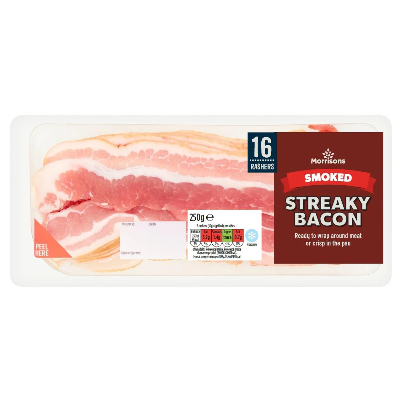 Morrisons Smoked Streaky Bacon 16 Rashers 250g