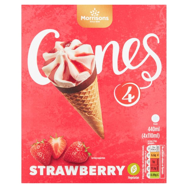 Morrisons 4 Strawberry Ice Cream Cones 440g