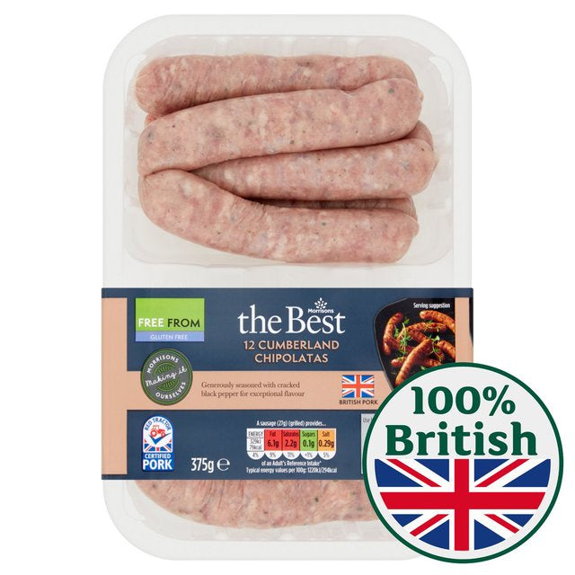 Morrisons The Best 12 Cumberland Chipolata Sausages 375g