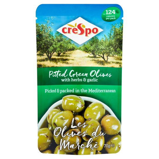Crespo Pitted Green Olives with Herbs & Garlic 70g (4979235127355)