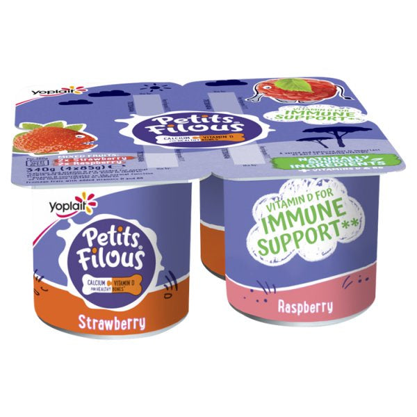 Petits Filous Kids Strawberry & Raspberry Yogurt Pots 4 x 85g