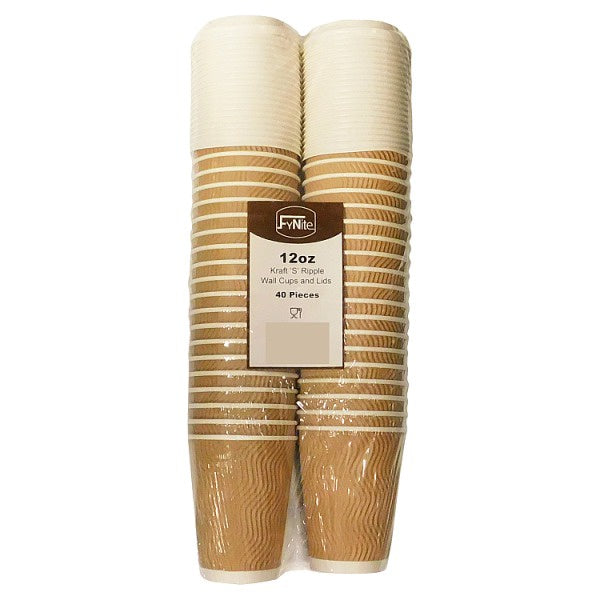 Kraft 'S' Ripple Wall Insulated Cups & Lids 40pk (5077212987451)